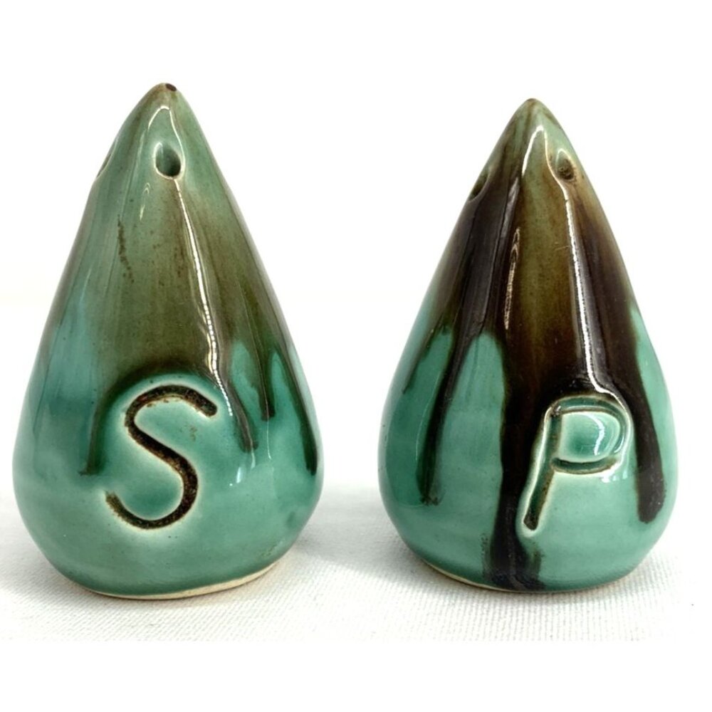Ineke Pottery Teardrop Pottery Salt & Pepper Teal Drip Glaze Canada